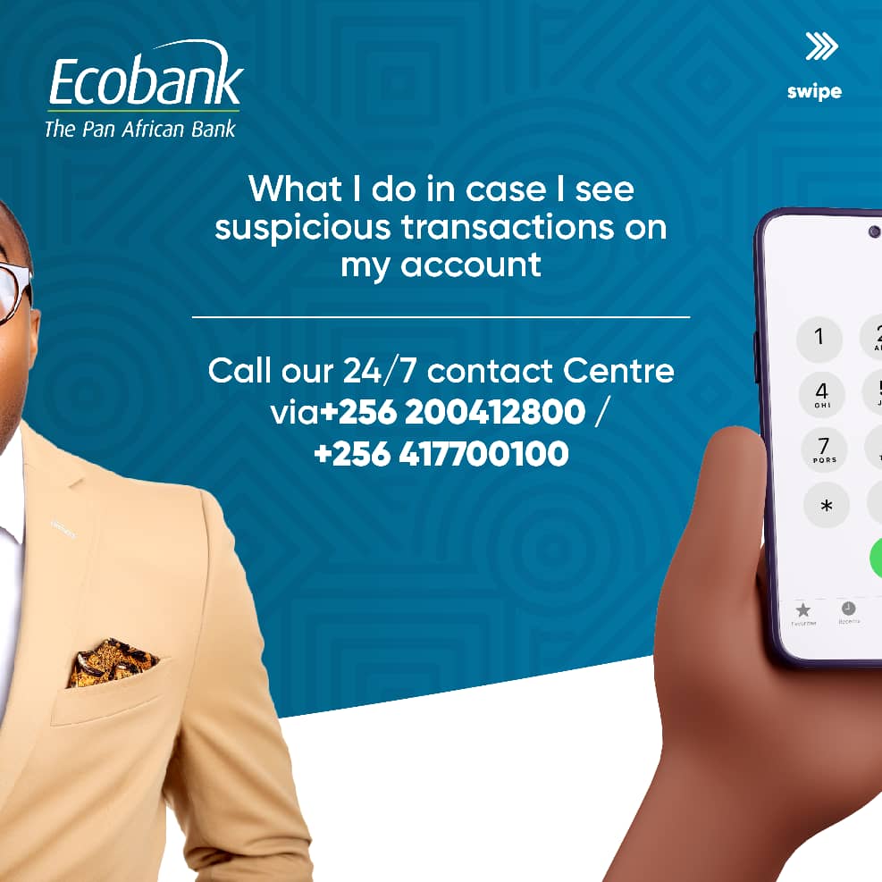 EcobankUganda's tweet image. If you detect any suspicious activity on your account, promptly contact our 24/7 support line. Your account's safety is our top priority. 
#CyberSecurity 
#MoreSecure 
#CybersecurityAwarenessMonth
