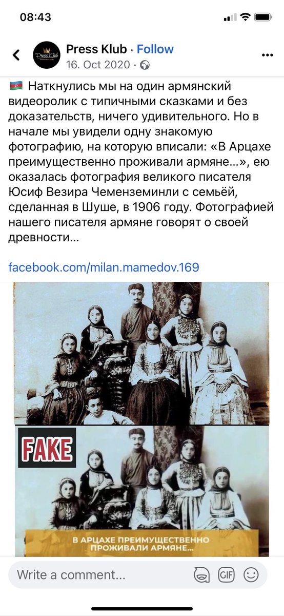 shlaroche's tweet photo. And again #ArmenianLies . Using photo of Yusif Vezir Chemenzemenli with family as “Armenians of Arsakh” Fake! The same fake as #ArmenianGenocide https://t.co/coO82bmS3T