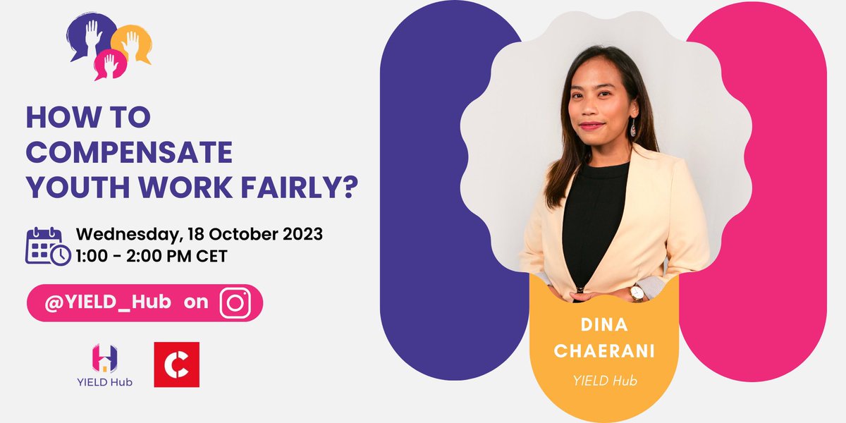 Hub_YIELD's tweet photo. LESS THAN 2 HOURS!
Our Programme Associate, @dina_chaerani will be moderating a thought-provoking IG Live with @CHOICEforYouth discussing about “How to Compensate Youth Work Fairly”.

Come join us at 1 PM CET &amp; be part of this transformative dialogue!
#YIELDHub #YouthWork #CHOICE https://t.co/O4toX7Vedf