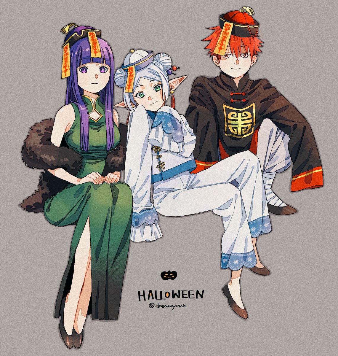 dreamyaun's tweet photo. ハロウィン絵のつもりだったけど完全に趣味絵になったフリーレン一行 https://t.co/yj5bafVrNs