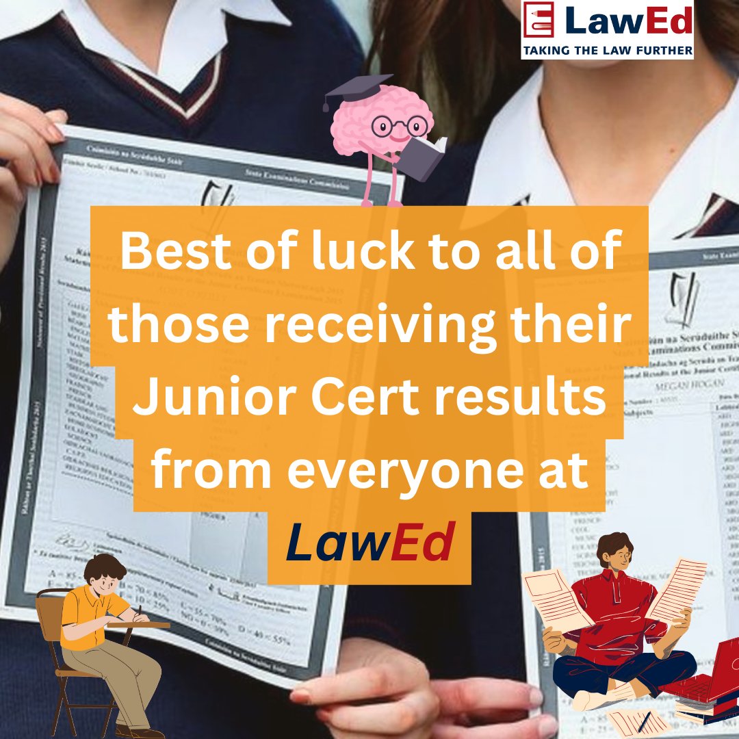 LawEd_ie's tweet photo. We would like to wish everyone who is receiving their Junior Cert results today the very best of luck ⭐🤞 #juniorcertresults #juniorcert #lawed #legalliteracy https://t.co/65b5JAMqMY