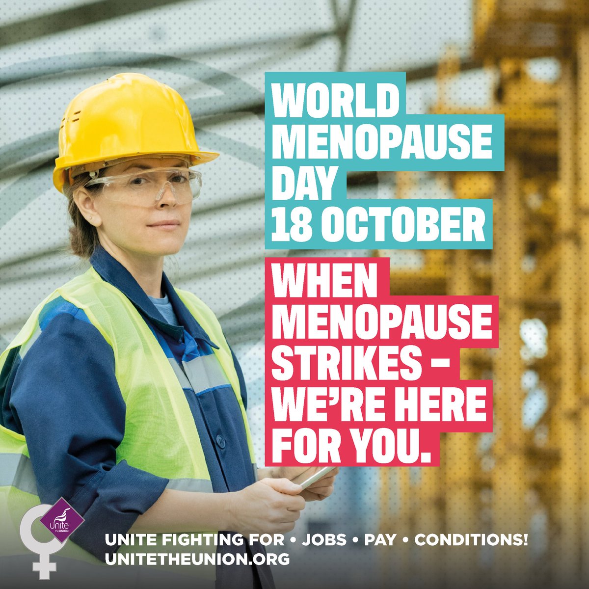 On #WorldMenopauseDay, raise awareness in your workplace! Unite is demanding employers understand their responsibilities and support menopause friendly workplaces. #MenopauseMatters More resources here 👉 unitetheunion.org/what-we-do/equ…
