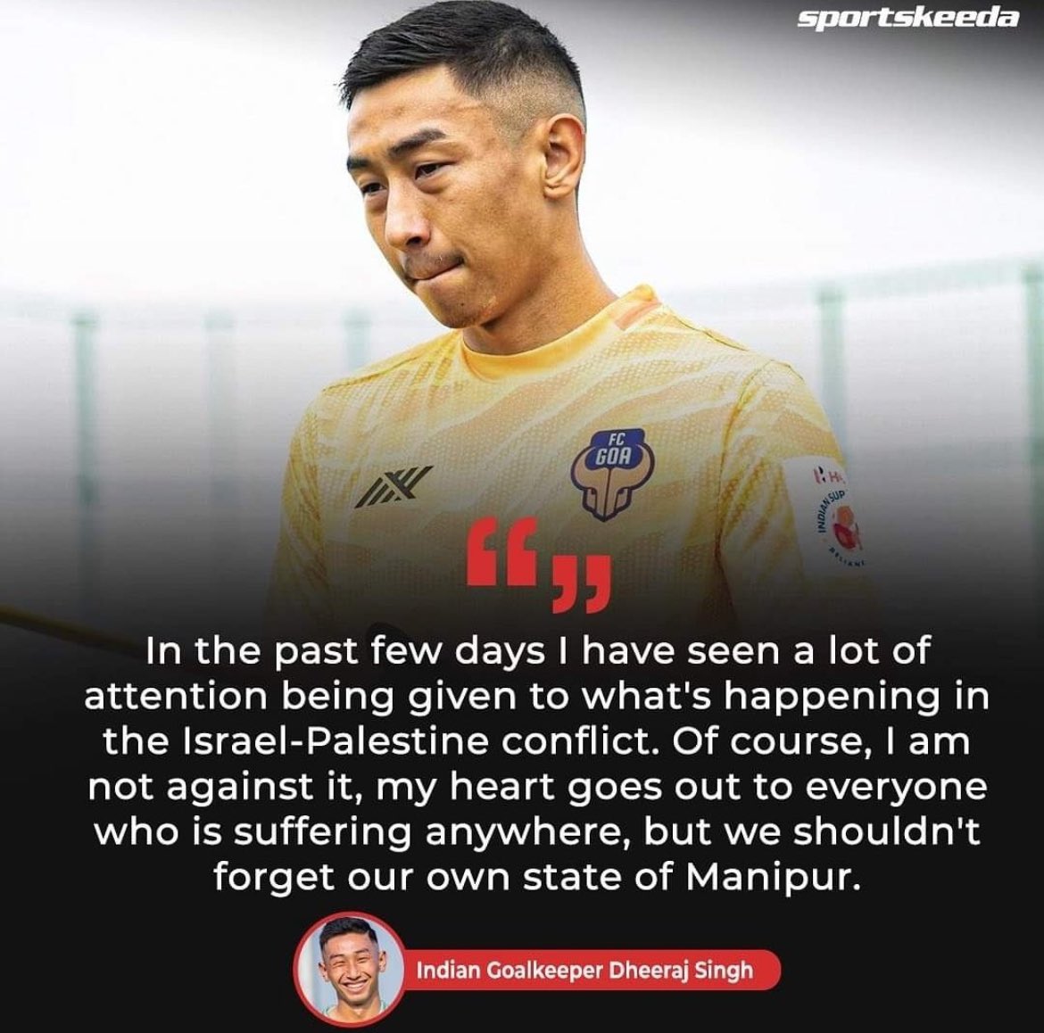 📢 Urgent appeal from Indian 🇮🇳 goalkeeper Dheeraj Singh! Let's unite and shine a spotlight on the Manipur crisis. Indian media and politicians, it's time to prioritize and address this issue. 🤝🇮🇳  #SaveManipur #StandwithManipur #IndianFootball #SKIndianSports #IStand4Manipur
