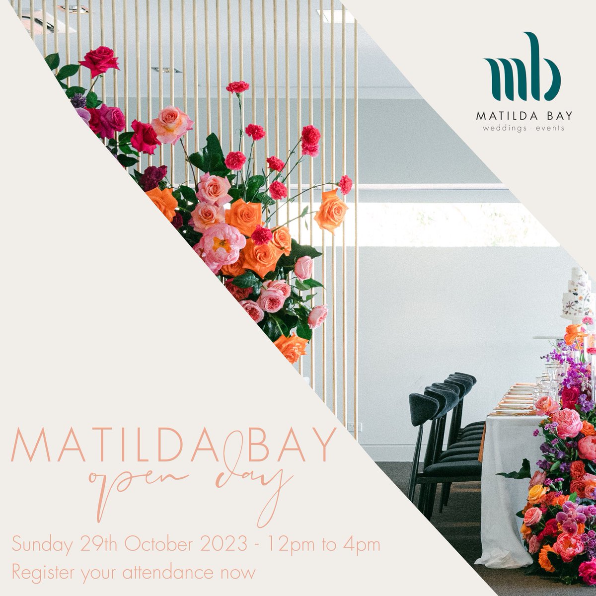 “We are joining Matilda Bay’s Open Day on Sunday 29th October 2023 from 12pm - 4pm. We will be working alongside Perth’s top industry experts to showcase what we can offer, and help you with ideas for your event! Not to mention Matilda Bay will be providing cocktails, wine and ca