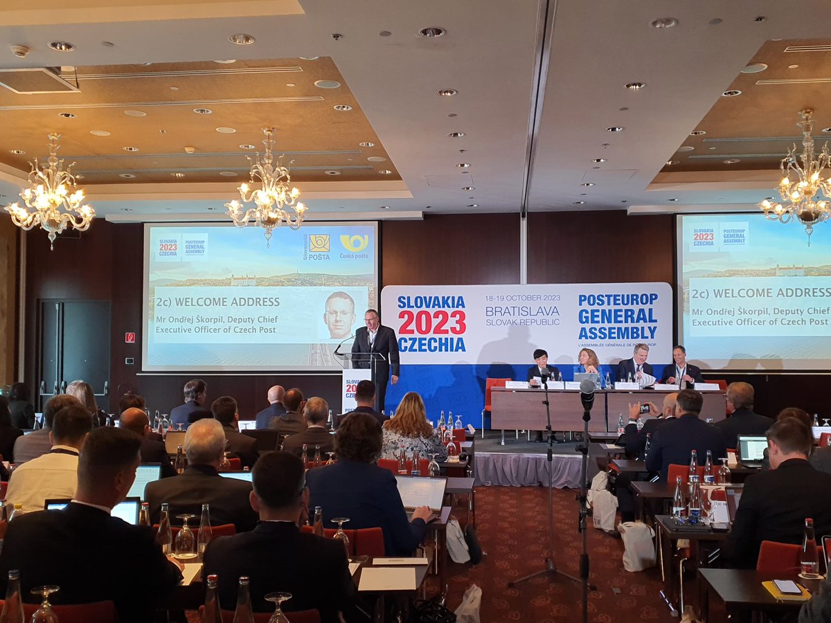 PostEurop's tweet image. Mr. Vladislav Kupa,  CEO of Slovak Post &amp;amp; Mr. Ondrej Skorpil, Dep. CEO of Czech Post warmly welcomes participants to the General Assembly.
#PostEurop30 #GeneralAssembly #PostalServices