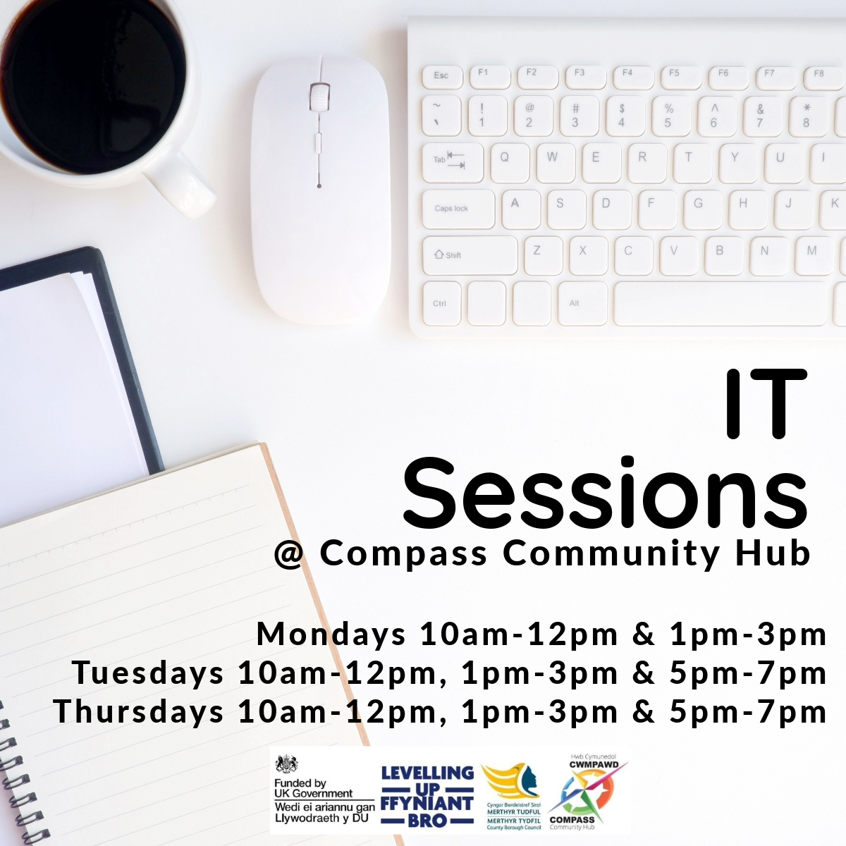 CompassComHub's tweet image. IT Sessions at Compass Community Hub 💻

A reminder of our drop in sessions for any of your digital needs, from basic ICT to qualifications. It's never too late to start learning, especially with the world turning more and more digital🌎📱