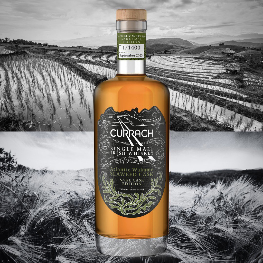 Delighted to announce the arrival of our first Limited Edition Bottling. Currach Single Malt Irish Whiskey Atlantic Wakame Seaweed Cask - Sake Cask Edition This limited edition of 1400 bottles is finished in seasoned Sake casks.