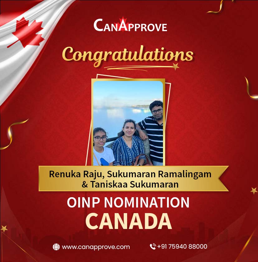 Congratulations to you, Mr. Sukumaran Ramalingam, and your family on obtaining the OINP Nomination in #Canada.

Team #CanApprove wishes you the best in your future endeavors. 

#canadaimmigration #oinpnomination #oinp #ontariojobs #canadapr #canadianvisa #canada #explorecanada