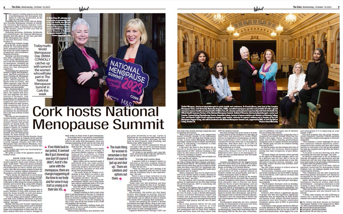 Great article in <a href="/echolivecork/">EchoLive.ie</a> today about #nationalmenopausesummit taking place this Friday in Cork #Menopause #MenopauseAwarenessDay