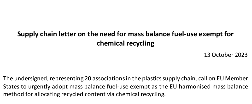 Sreeparna Das (@sreeparnadas20) on Twitter photo 20 associations in the #plastics supply chain call on EU Member States to urgently adopt 'mass balance fuel-use exempt' as EU-harmonised method for allocating #recycled content via chemical #recycling: tinyurl.com/yek9wx4y <a href="/ChemRecEurope/">Chemical Recycling Europe (ChemRecEurope)</a> <a href="/TheBPF/">British Plastics Federation</a> <a href="/PlasticsEurope/">Plastics Europe</a> <a href="/Cefic/">Cefic</a> #plastic 20 associations in the #plastics supply chain call on EU Member States to urgently adopt 'mass balance fuel-use exempt' as EU-harmonised method for allocating #recycled content via chemical #recycling: tinyurl.com/yek9wx4y <a href="/ChemRecEurope/">Chemical Recycling Europe (ChemRecEurope)</a> <a href="/TheBPF/">British Plastics Federation</a> <a href="/PlasticsEurope/">Plastics Europe</a> <a href="/Cefic/">Cefic</a> #plastic