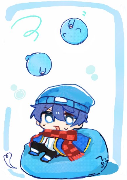 blue headwear 1boy scarf blue hair male focus hat blue eyes  illustration images