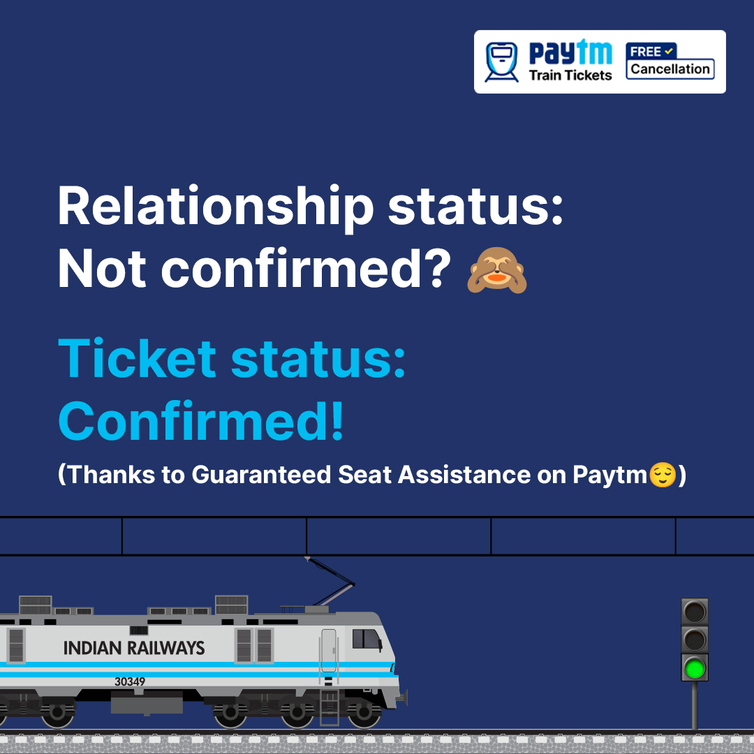 Date achhi jaayegi, iski guarantee hum nahi de sakte. Par aapki seat ki guarantee zaroor de sakte hai!🤗

Book your train using Guaranteed Seat Assistance on Paytm now - m.paytm.me/trainSM

#GuaranteedSeatAssistance #Trains #ConfirmedTickets #FestiveSeason #PaytmKaro