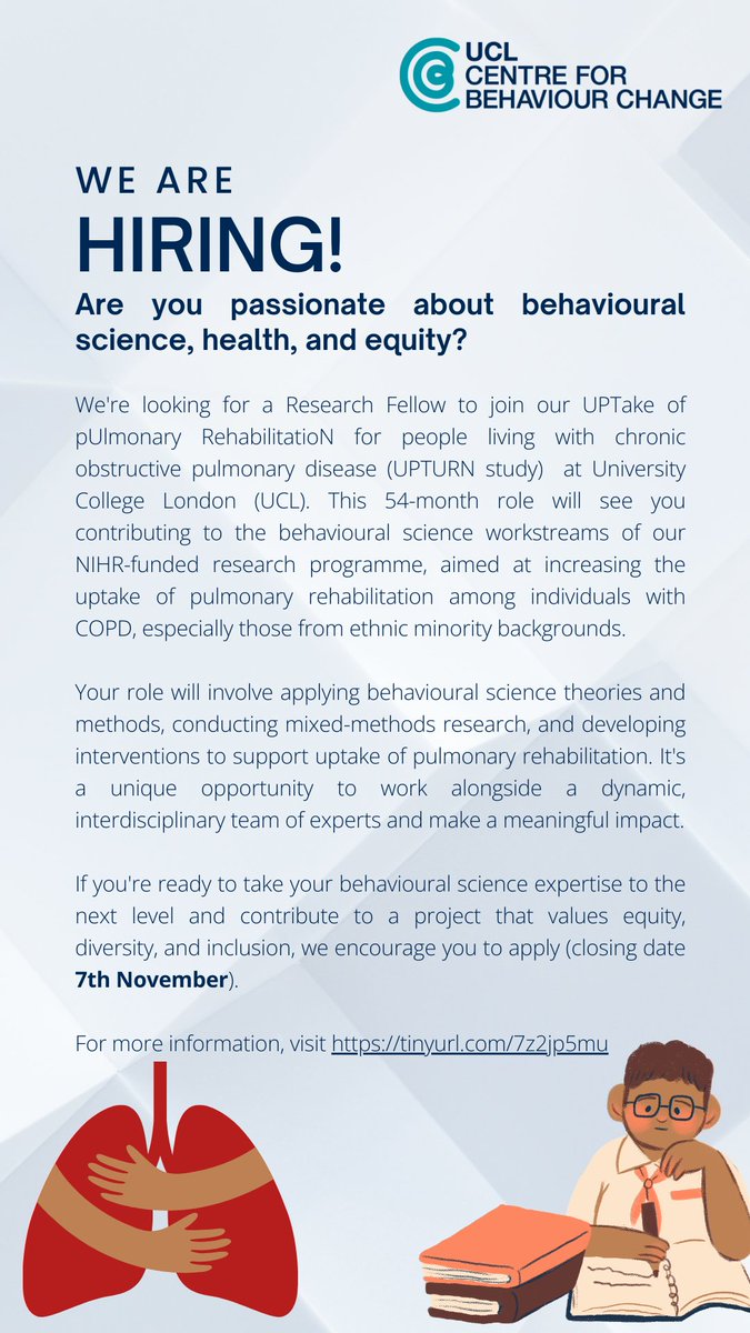 📅 Deadline: 7th November 2023 🔗 Application Link: tinyurl.com/7z2jp5mu #BehaviouralScience #ResearchFellow #HealthcareResearch #UPTURNStudy Join us in making a real impact! Apply today and be part of something big. 🌟