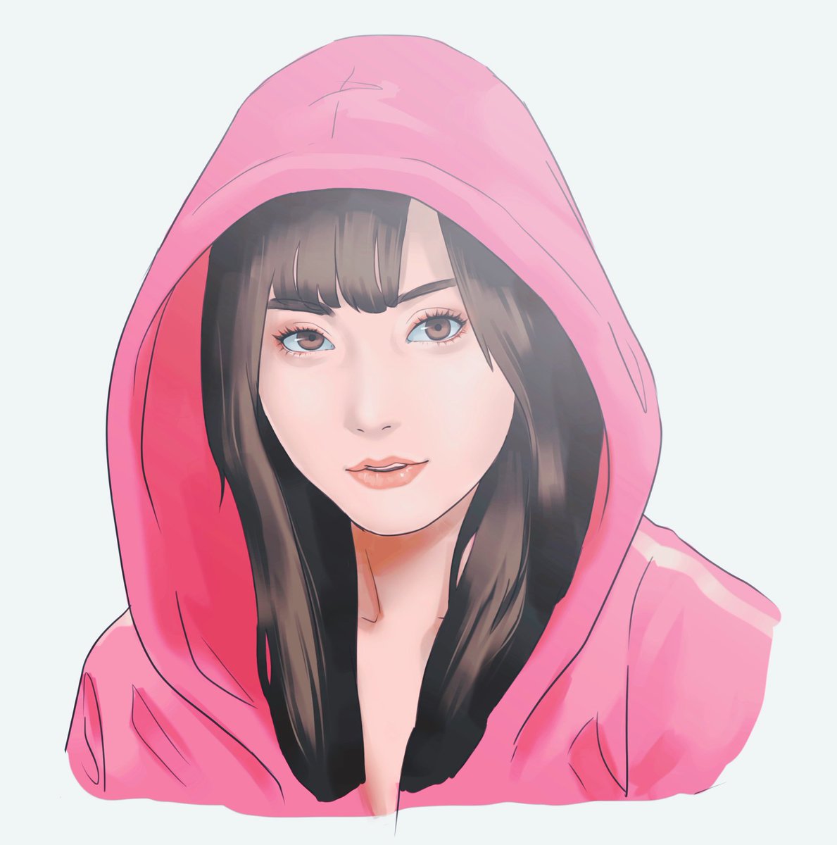 1girl solo hood brown eyes white background brown hair looking at viewer  illustration images