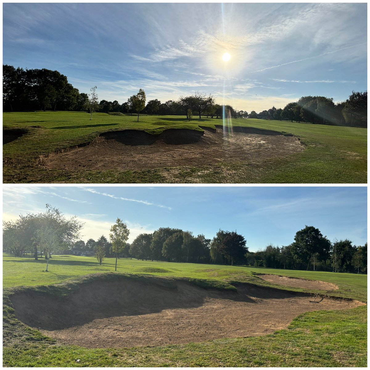An update on phase 1 of our Course Development Plan 🚜 

The left handside fairway bunker has been enlarged and reshaped. The bottom picture used to be bunkers in the original 1920’s design, which have been reinstated, but with a modern design courtesy of Frank Pont