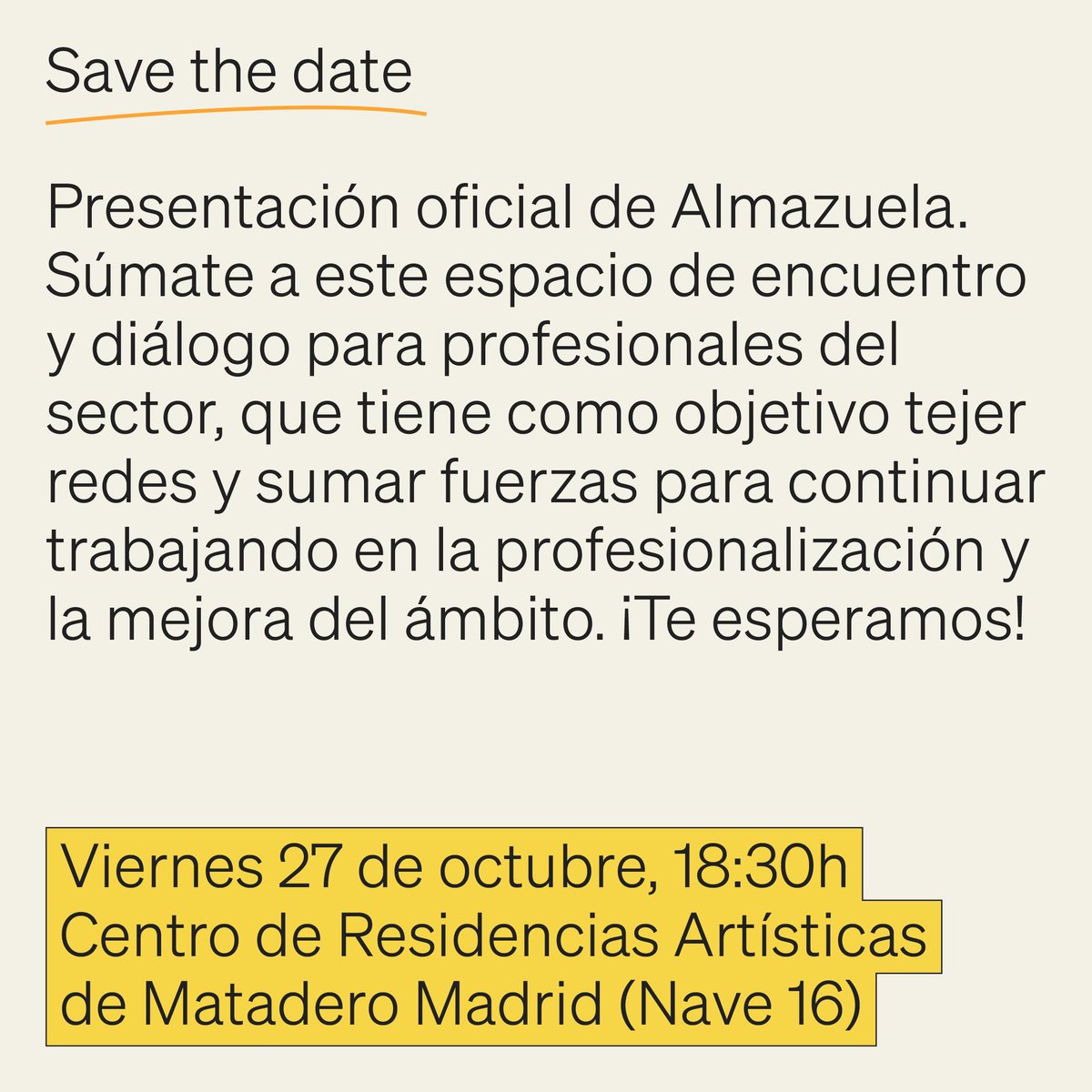 AMECUM_'s tweet photo. La presentación del próximo 27 de octubre, con entrada libre hasta completar aforo. 

Para más información podéis escribir a info@almazuela.org

@mataderomadrid 
#almazuela_org #museos #federación #almazuela #educación #mediación #Patrimonio #amurem #acep #ondarhez #taula #avalem https://t.co/tJb1jgqEXE