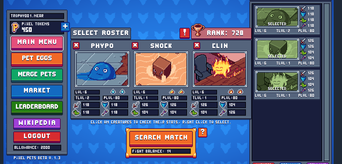 gm #NEAR
🎮 Pixel Pets: NFT game for pet trading &amp; battling! 🐾 60 unique pet types, rarities (common, rare, epic, legendary) determine strength. Collect, compete, &amp; earn in the pet marketplace. Weekly tournaments with prize pools! 🏆 
pd.marmaj.org/?page=pixelpets #BOS