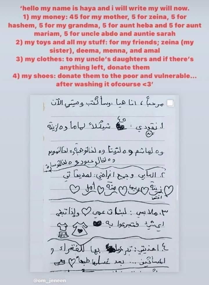 Haya wrote her well just in case. She is a child.