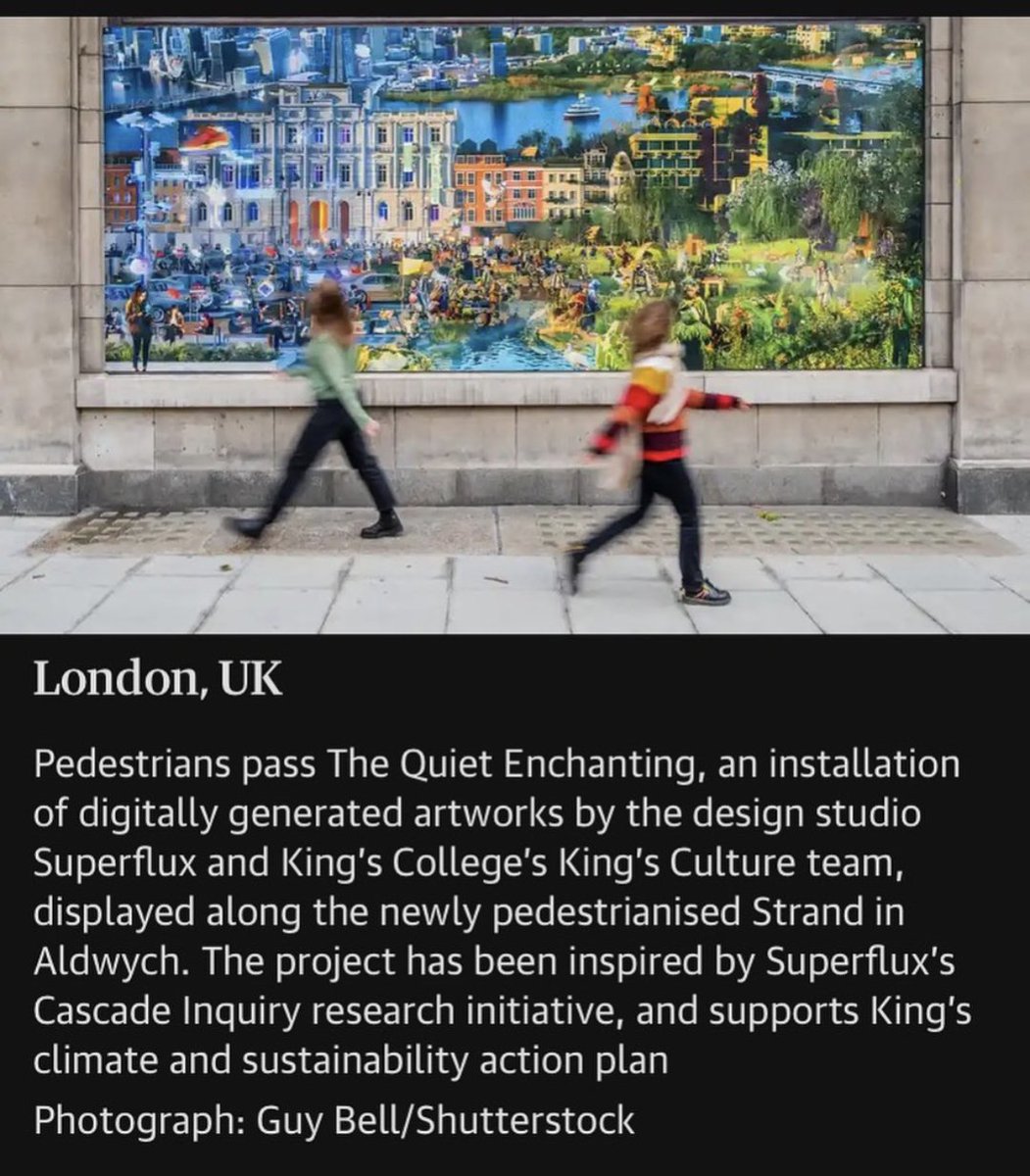 We literally have some big art wrapping the façade of Bush House on the Strand! First time for us @Superflux to develop such a public work, with thanks to @CulturalKings 💫 Come by and spend some time with The Quiet Enchanting ✨ (📸Guy Bell, ft @guardian)