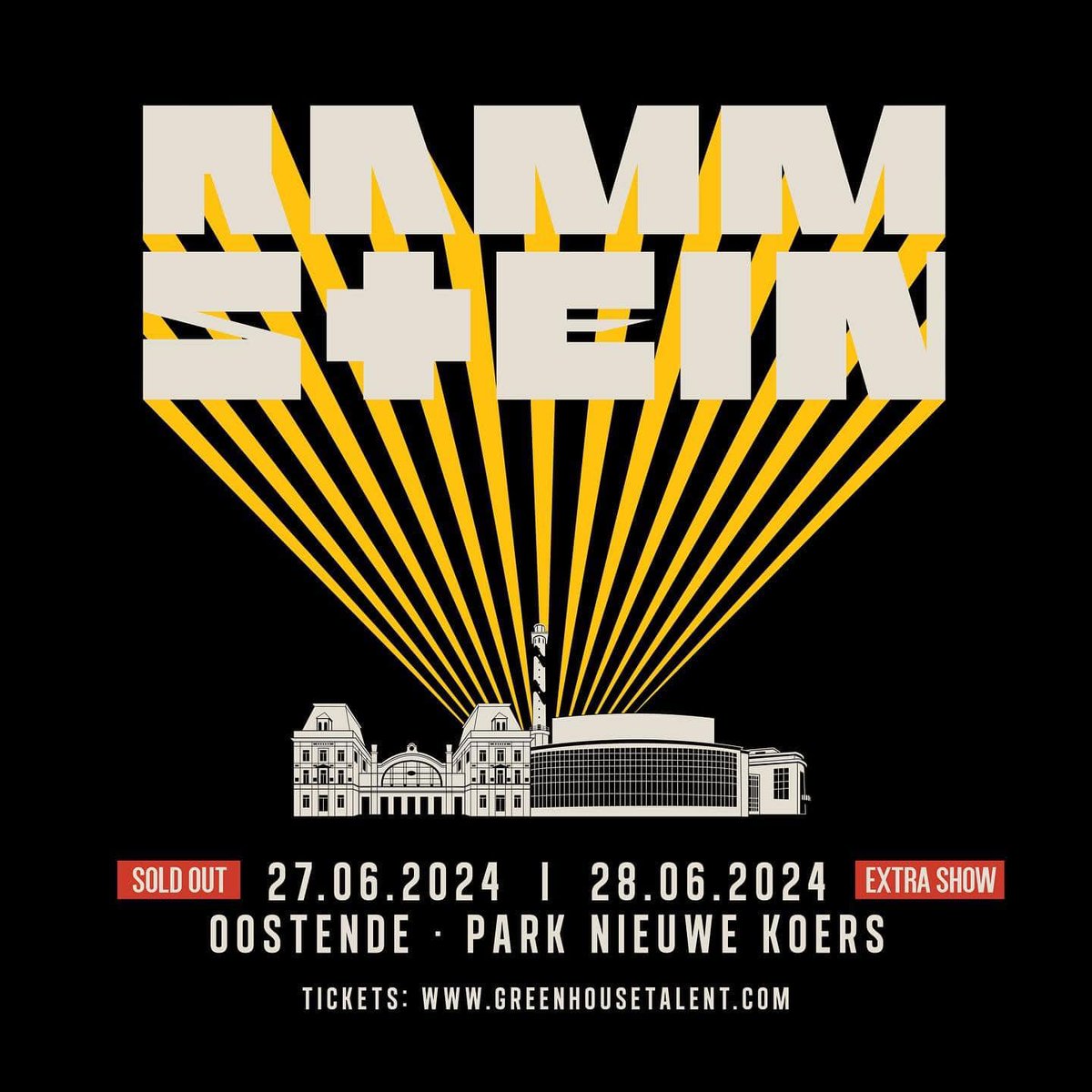 #Rammstein just added a second date in Belgium! Friday June 28, 2024, Park De Nieuwe Koers, Oostende. Tickets are on sale now! ticketmaster.be/event/rammstei… eventim.nl/en/event/ramms… @GREENHOUSE_TLNT #RammsteinOostende