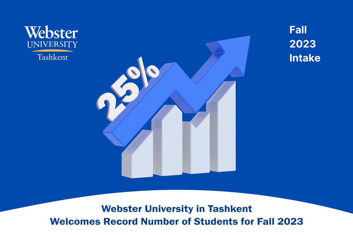 WTashkent's tweet photo. "Webster University Tashkent sets a new record enrollment for Fall 2023 semester, with a 25% increase in new students. Our diverse campus hosts students from 25 countries, fostering a vibrant and multicultural learning environment. 
#webster #university #tashkent https://t.co/HTw6WTDc8G