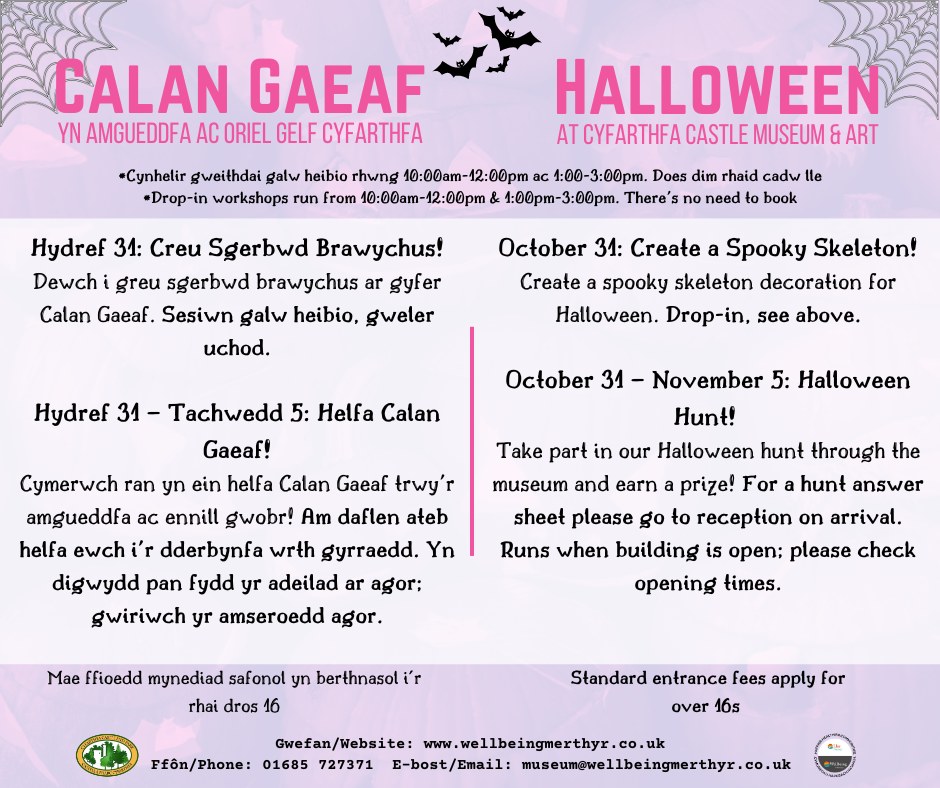 WellbeinMerthyr's tweet photo. Lots of spooky fun to be had at Cyfarthfa Museum!
🎃👻🧛🎃👻🧛
Llawer o hwyl arswydus i'w gael yn Amgueddfa Cyfarthfa!
#wellbeingmerthyr #cyfarthfamuseum #whatsonmerthyr #spookyfun #HalloweenatCyfarthfa #scarygoodtimes #museumadventures #familyfriendly https://t.co/hlWHs3wBpT