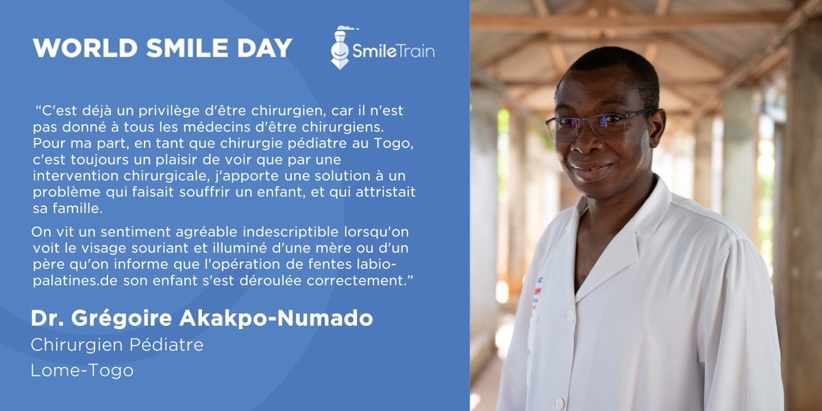 SmileTrainAfric's tweet photo. "It's an indescribably pleasant feeling when you see the smiling, beaming face of a mother or father who has been informed that their child's cleft operation has been successfully completed."
Dr. Grรฉgoire Akakpo-Numado Pediatric Surgeon, Lome-Togo
#SmileMakers #Monthofsmiles https://t.co/9grG3uRAOO