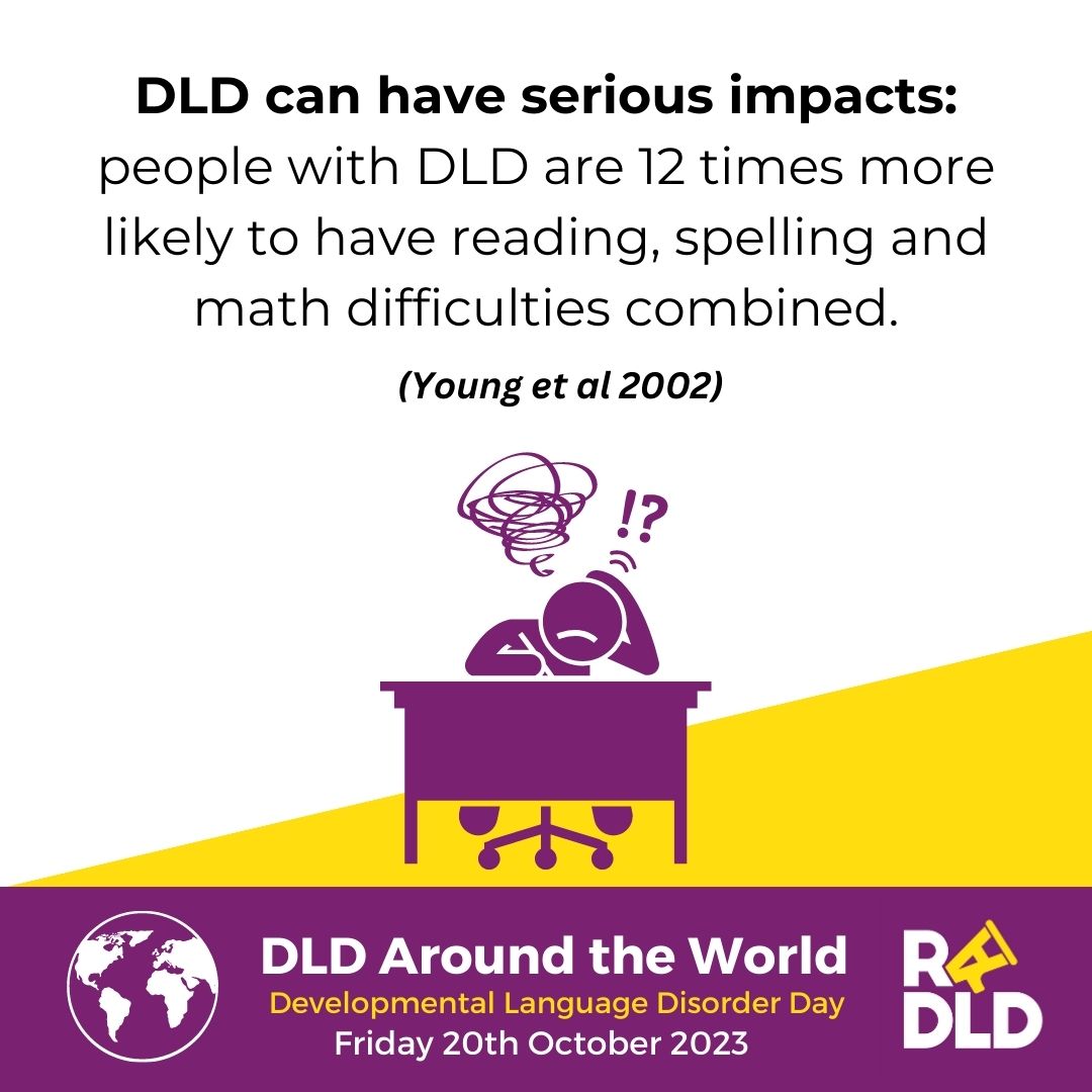 Today is Developmental Language Disorder (DLD) day. DLD is a hidden but common disability that affects 1 in 14 people causing difficulties understanding and using language for no known reason. 

For more information visit: radld.org/ireland/

@RADLD | #DLDDAY | #DevLangDis