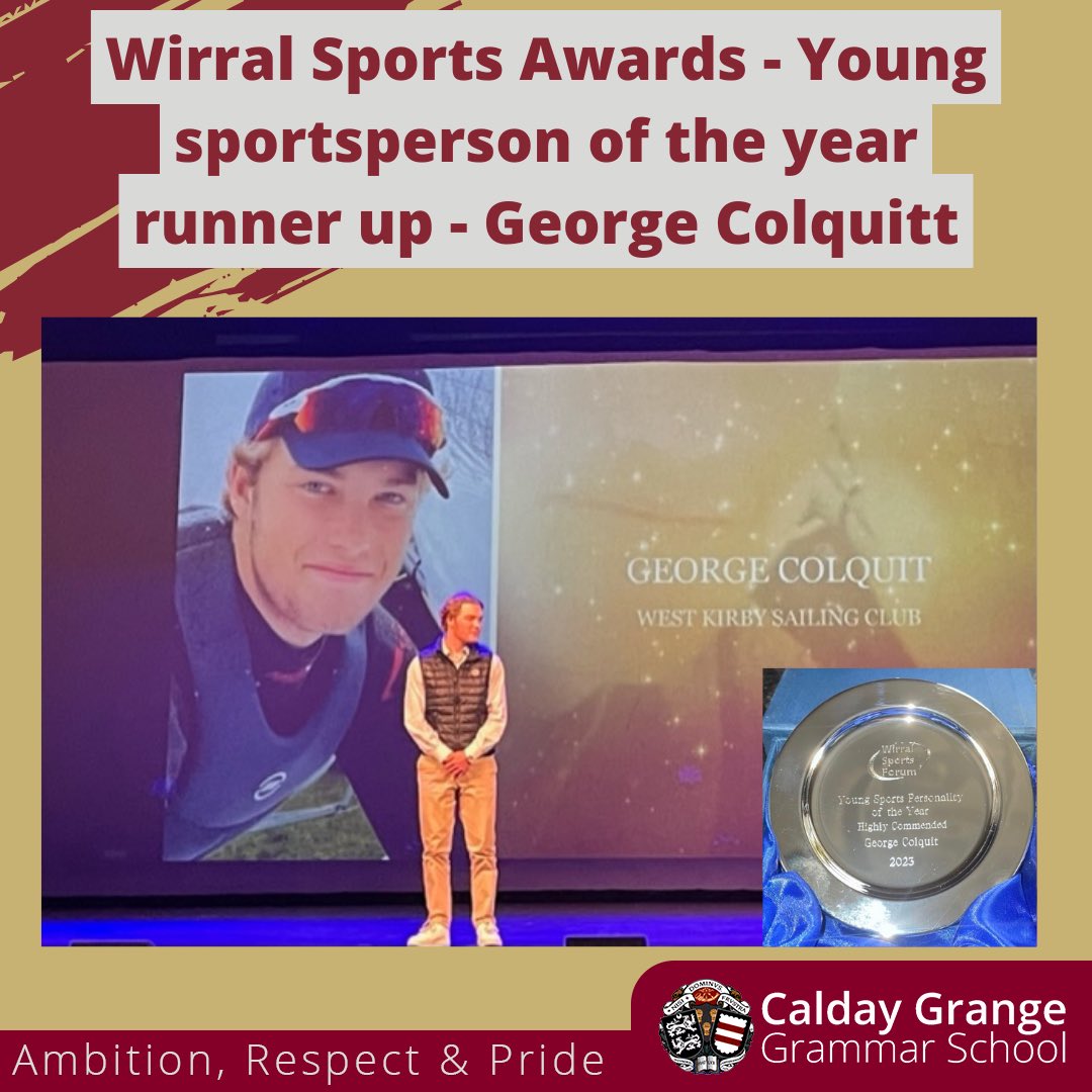 ⛵️Year 13 student, George Colquitt has been recognised by Wirral Sports Forum for his commitment and achievements in Sailing. He was shortlisted for the ‘Young Sportsperson of the year 2023’ at the Wirral Sports Awards on 17th October at the Floral Pavilion.