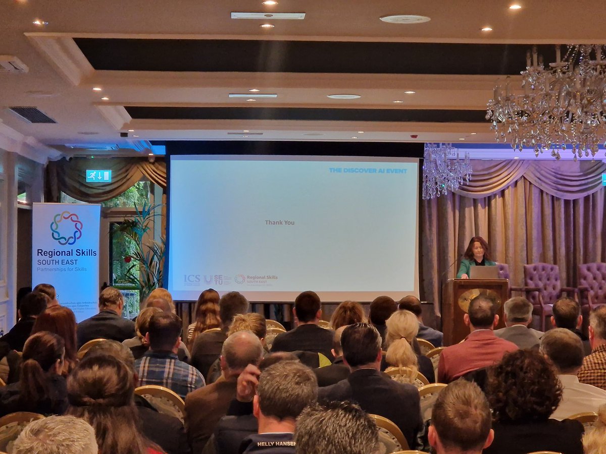 #TheDiscoverAIEvent Keynote Speaker Margaret Corrigan, CISO <a href="/CluneTech/">CluneTech</a> tells attendees that AI "Is a supporting tool rather than a replacing tool," . <a href="/WaltonInst/">Walton Institute</a>