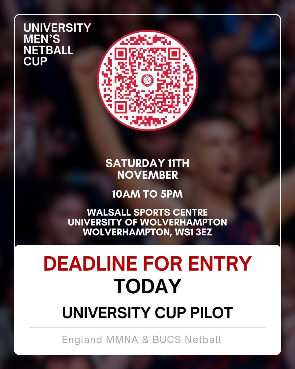 EnglandMMNA's tweet photo. ⌛ Deadline today for entry to the University Men's Netball Cup
🔗 https://t.co/Q4bHSPCbC6 for more information!
There can only be one pilot, be a part of shaping the future of Men's Netball at Universities
#netballforall #bucsnetball #emmnauniversities https://t.co/Woy1zKj3bE