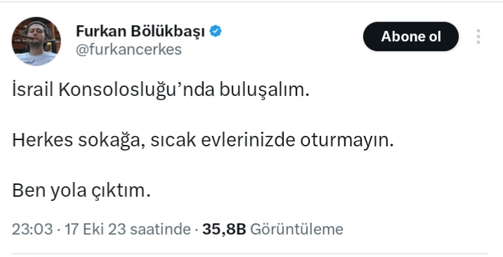 Dün gece Furkan Bölükbaşı'nın başını çektiği eylemlerde:

1 kişi hayatını kaybetti. 43'ü polis olmak üzere toplam 63 kişi yaralandı.

Yetkililerin artık provokatör Furkan Bölükbaşı hakkında harekete geçmesi gerekiyor.

#FurkanBölükbaşıTutuklansın