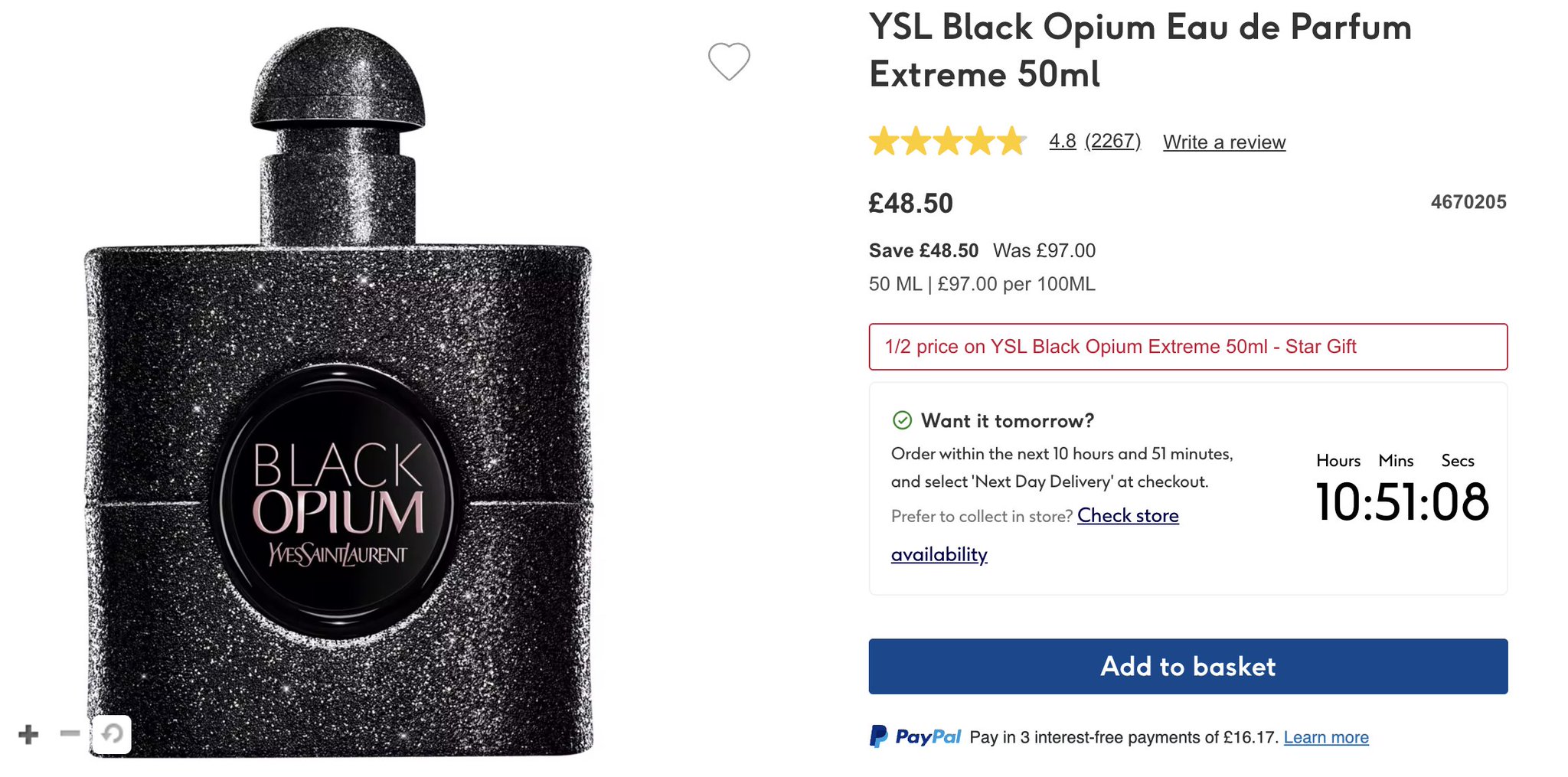 CATCH A GEM 💎 on X: YSL Black Opium 50ml is now 50% OFF @ Boots ⚡️ NOW:  £48.50 (WAS: £97!) ad: Add to cart here >>    / X