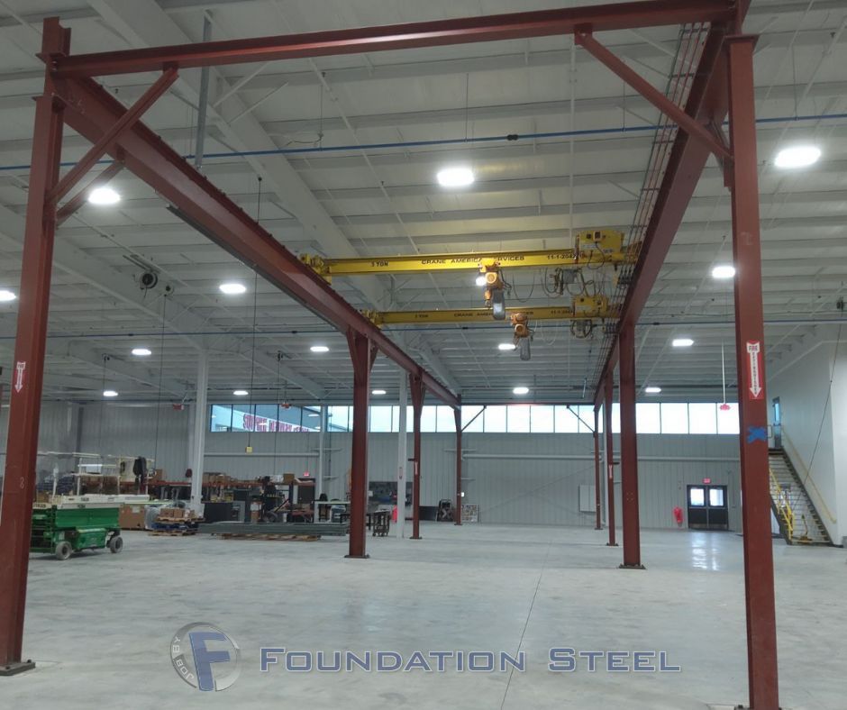 Showing off our team's expertise with #overheadcranes on these two 3 ton #KoneCranes with a 21' span top running single girder 🏗️

#FoundationSteel #trades #UnionIronworkers #StructuralDivision #CraneInstallation #teamworkmakesthedreamwork