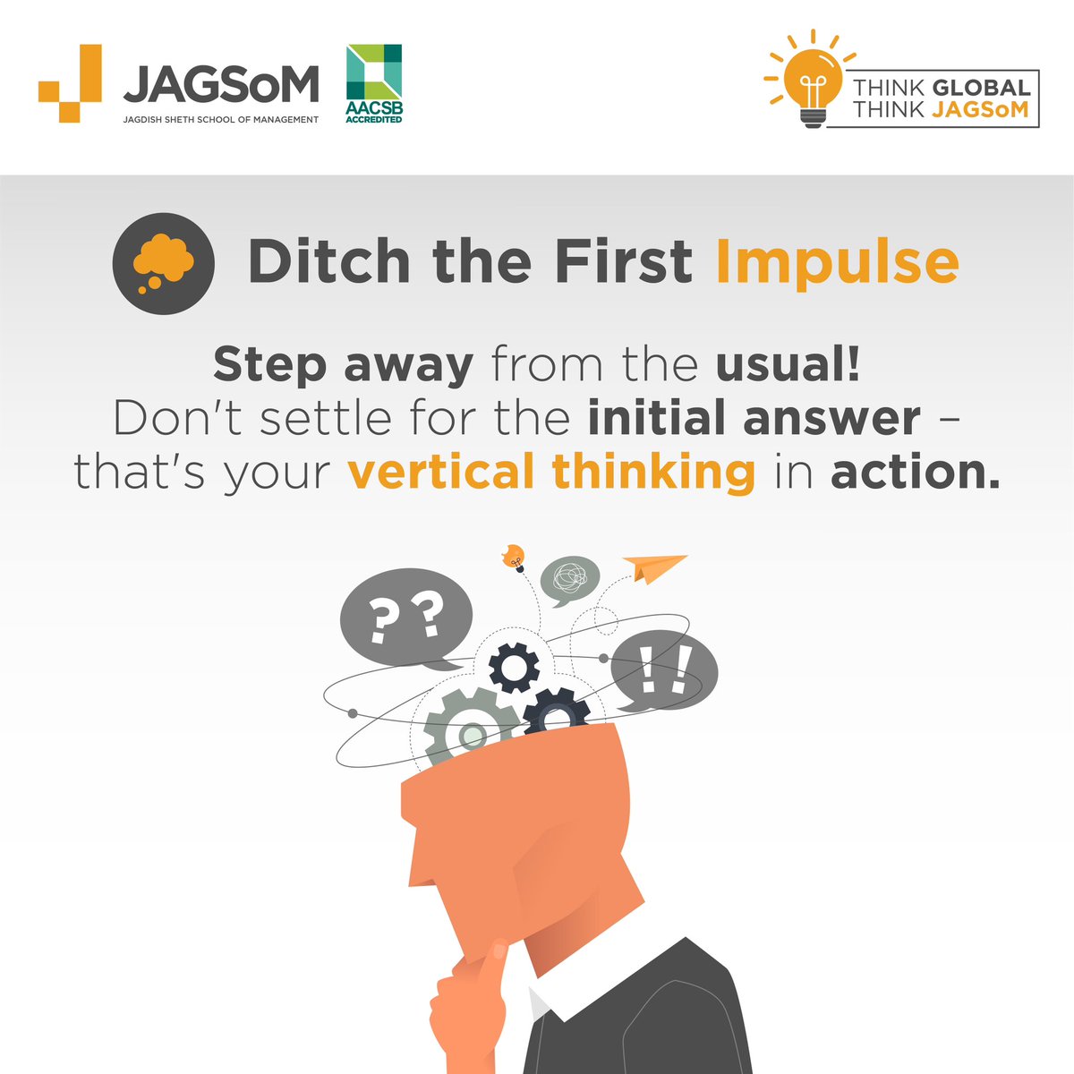 JAGSOMblr's tweet image. Our brain works through connections and practice. Build your problem-solving bone with JAGSoM’s Entrepreneurship program where you get to specialise in #designthinking. 

For more information, visit bit.ly/3YCfFZ8 #LateralThinking #ThinkOutsideTheBox

#JAGSoM