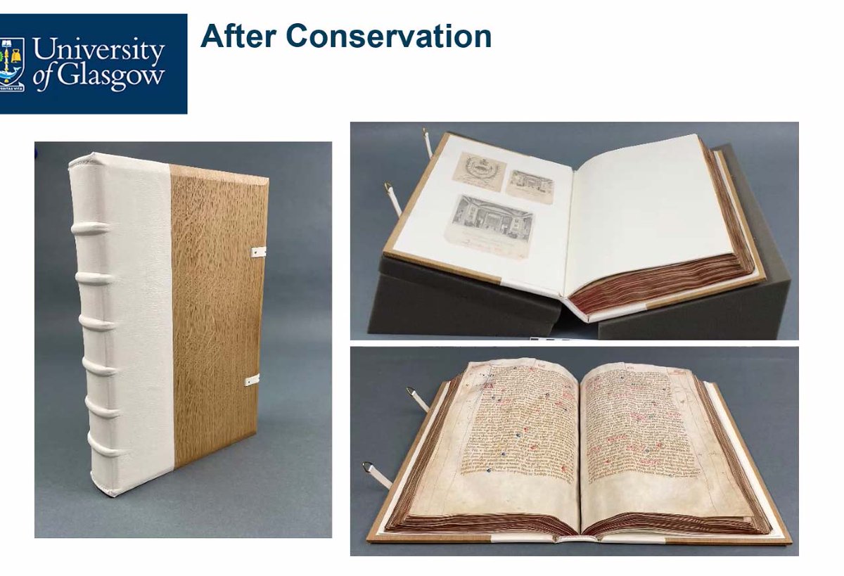 GardhamJulie's tweet photo. Huge thanks @keiramckee for a super talk through of the #conservation & #rebinding of @UofGlasgowASC MS Hunter 223 (14/15th cent Polychronicon) for @uofglibrary staff this morning - a transformation! Another #medievalmanuscript now fully accessible for researchers again ๐๐๐ https://t.co/RG5ELizftD