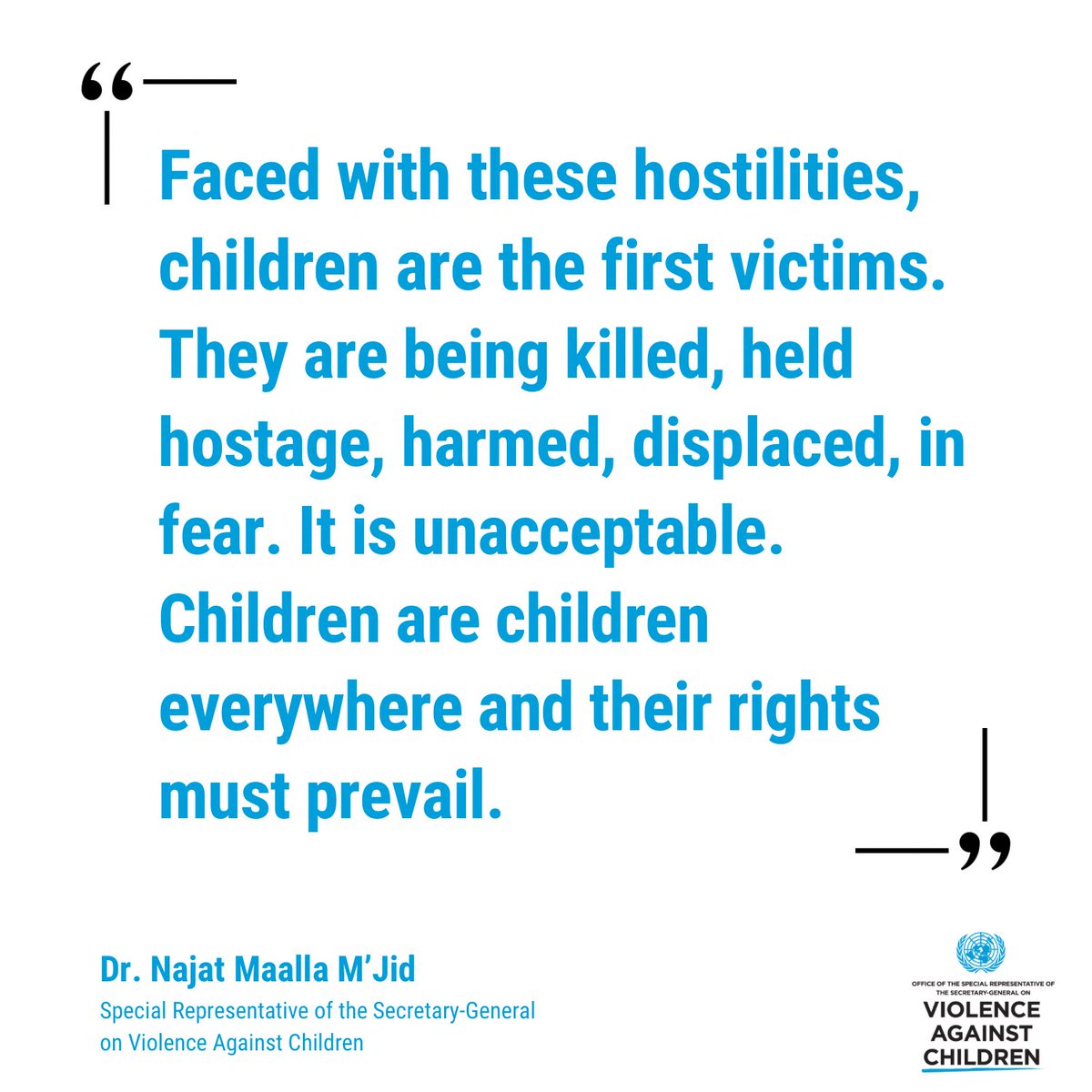 The escalation of violence is devastating

Reported deaths &amp; injuries of children at Al-Ahli hospital add to the extreme &amp; unjustifiable suffering

I add my voice to call for an immediate cessation of hostilities because the childhood &amp; lives of thousands of children are at stake