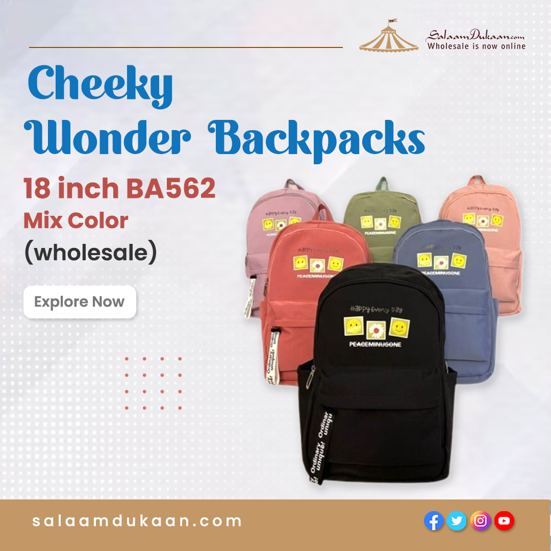 Elevate your everyday experiences and travel with confidence. Choose the Cheeky Wonder 18-inch BA562 Mix Color Backpack today and let your journey begin in style! 🌈🎒✨

#cheekywonder #girlsbags #backpacks #fashion #wholesale #wholesalefashion #onlineplantshop #salaamdukaan