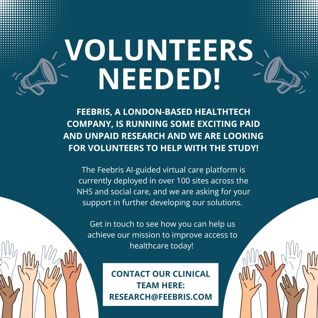 Exciting opportunity to join groundbreaking #research! 🚀We're actively seeking for volunteers to be part of our journey to improve #healthcare. Your input can make a difference! Find out more here or get in touch - research@feebris.com ➡ lnkd.in/de9-6apg #ResearchStudy