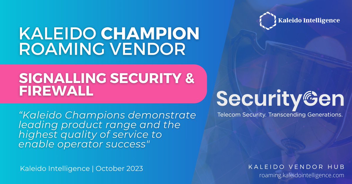 🏆✨ Exciting News Alert! SecurityGen Recognized as a Champion and High-Flyer by @kaleidointel! 🚀🌐 🎉 SecurityGen will continue to push boundaries, innovate, and set new standards in telecom security! 🚀🔒

#SecurityGen #TelecomSecurity #Champion