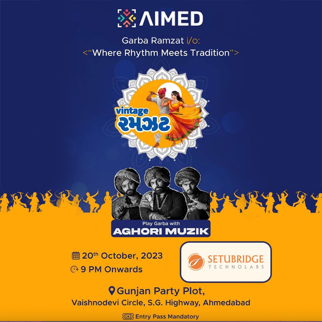 SetuBridge's tweet photo. Get ready to groove! Setubridge Technolabs is teaming up with Aghori Muzik for a night of vibrant Garba celebrations! 🎶🕺

#GarbaNights #AghoriMuzikMagic #setubridge #aimed https://t.co/hac3ulEqBo