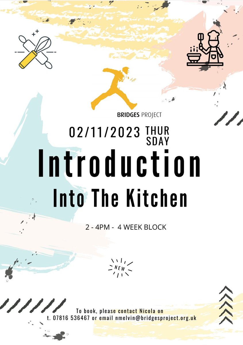 📣 New Introduction to the Kitchen Group 👩‍🍳

📅 Starting 2/11
🕑 2pm-4pm every Thursday
🔁 Lasts for 4 weeks
📍 At Bridges Project 
❗️Open to young people in Musselburgh only 
5️⃣ 5 spaces available 

📨 DM us for more info or to sign someone up! 

@MusselburghAP