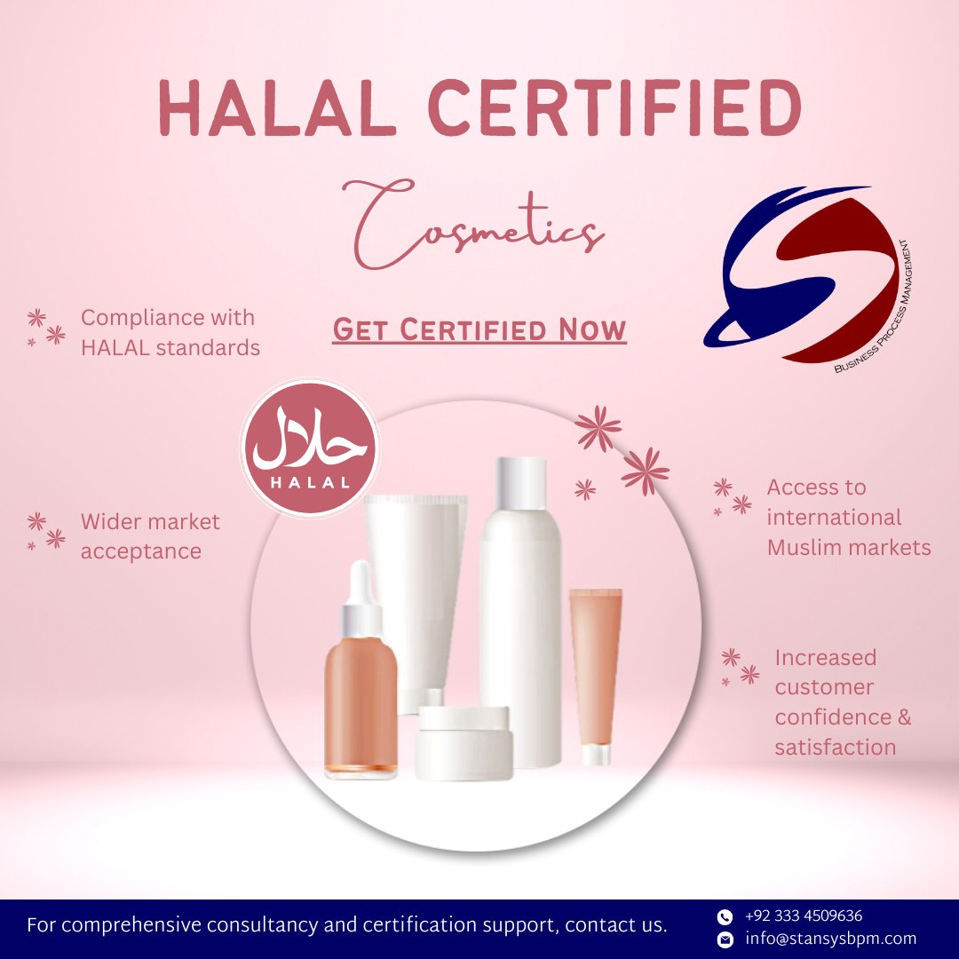 stansysbpm's tweet photo. The Halal certificate is a document that guarantees that the cosmetics meet the requirements of Islamic law
Stansys BPM provides top-notch consulting services to get HALAL certified.

#stansys #SBPM #Stansysbpm #halal   #HALALcertification #HALALcosmetics https://t.co/THiLHVWSxF