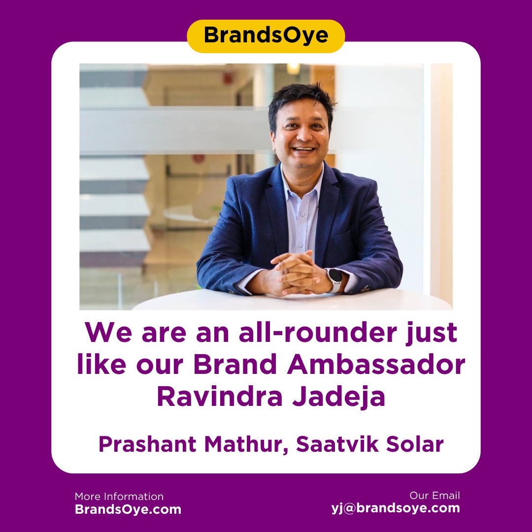 We are an all-rounder just like our Brand Ambassador Ravindra Jadeja - Prashant Mathur, Saatvik Solar

Ranked among the top 5 solar module manufacturers in India, Saatvik boasts an annual production capacity of 1.5 GW with a state-of-the-art manufacturing unit in Ambala (Haryana)