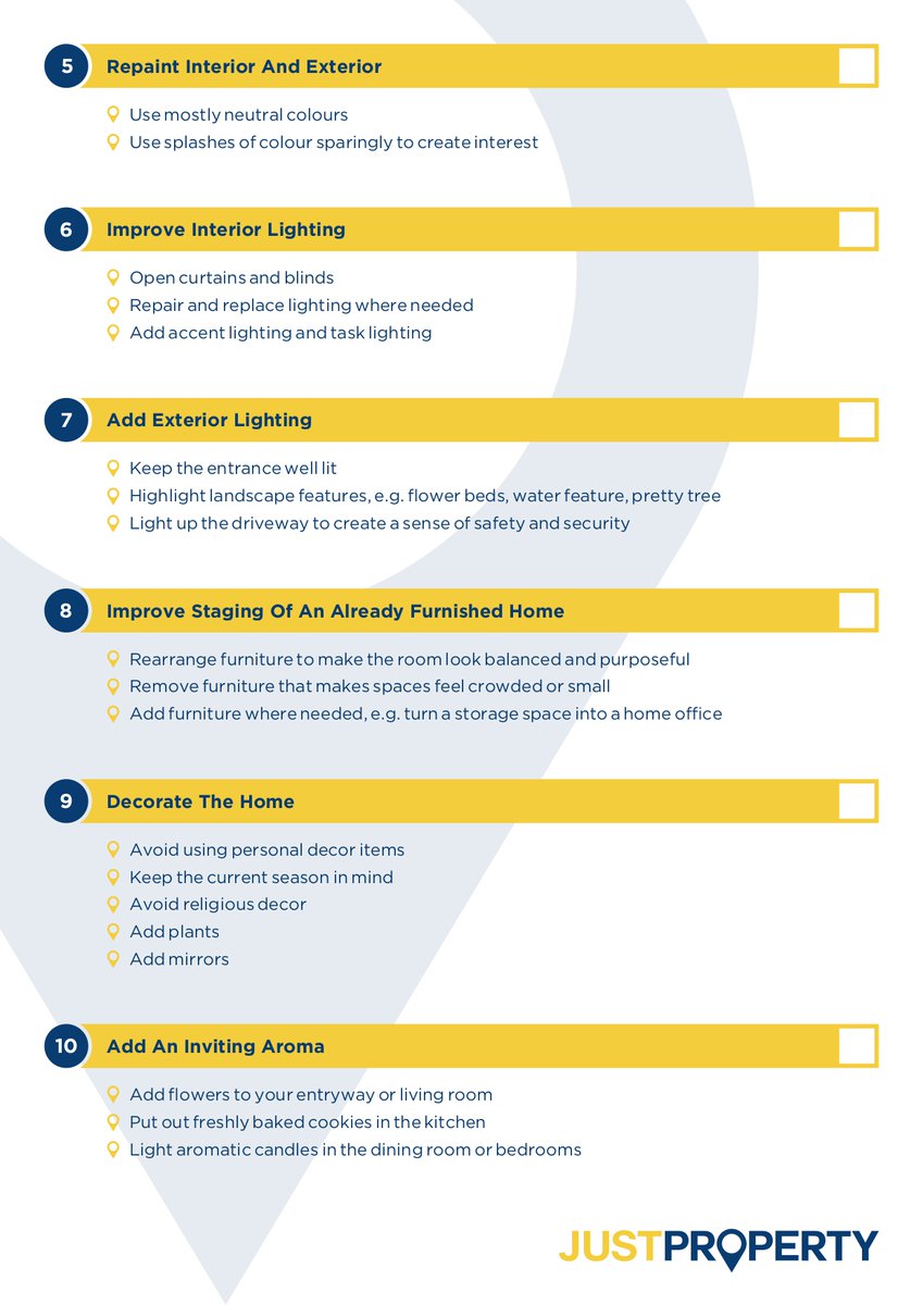 If you're thinking of selling, we have a 10 point checklist to get your property picture ready for buyers! #HomeStaging #Checklist #JustProperty