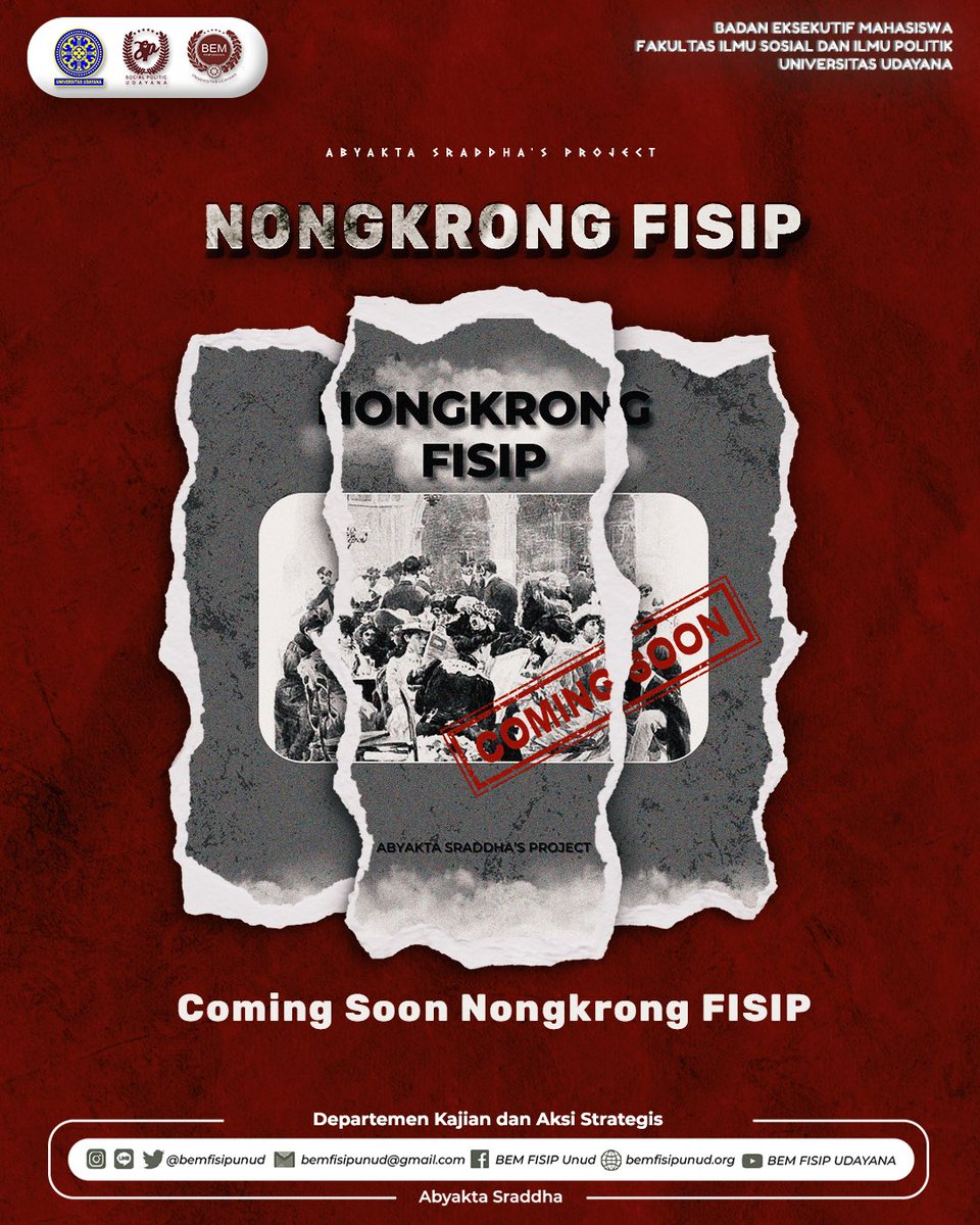 BEMFISIPUNUD's tweet photo. [COMING SOON NONGKRONG FISIP 2023]

Halo Insan Muda Maroon!👋🏻

Gimana nih persiapan UTS kalian untuk minggu depan? Deg-deg an ya pasti😱
Nah, sebelum kalian menghadapi Ujian Tengah Semester nanti, kita ada kegiatan refreshing untuk kalian ikuti yaitu NONGKRONG FISIP 2023! https://t.co/kDxgaofItf