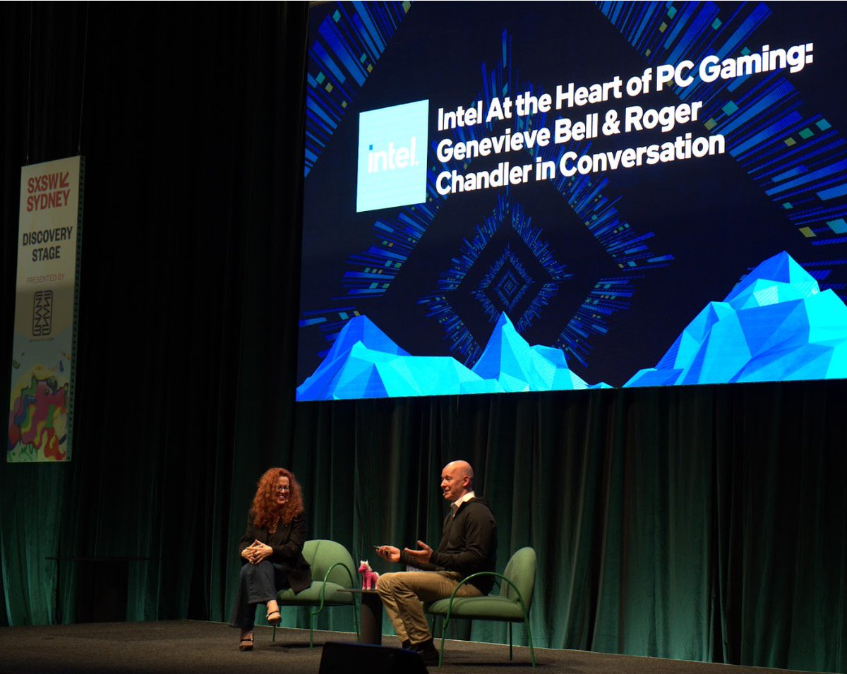 Great day at #SXSWSydney. Shared the stage w/the inspiring Genevieve Bell, on the importance of gaming to Intel & the #IntelGaming team welcomed gamers to our @IEM Sydney booth w/systems & games showcasing the new #IntelCore 14th Gen. Going to be a great week! @feraldata @Intel