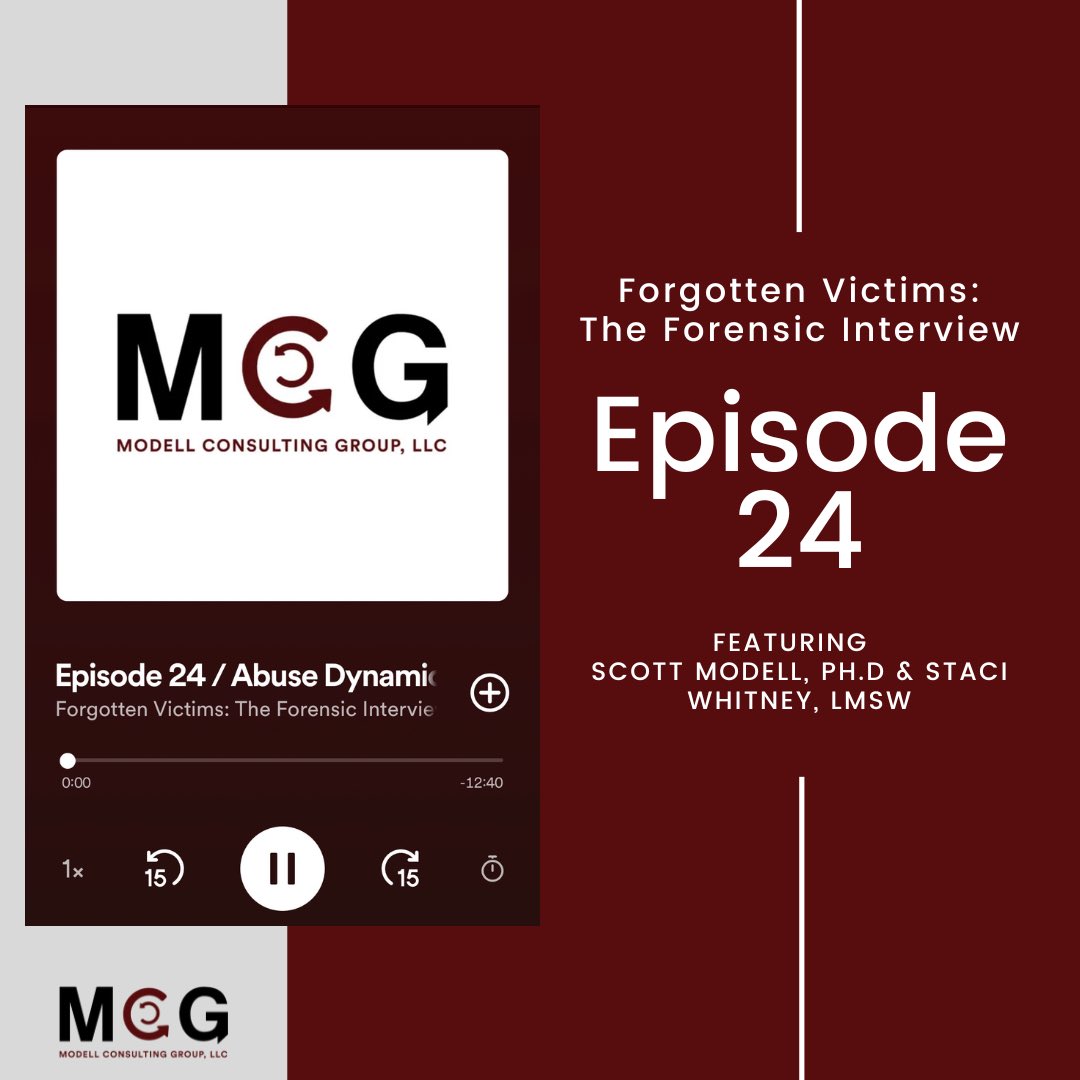 Modellconsult's tweet image. Episode 24 of Forgotten Victims: The Forensic Interview is live! 

In this episode, Scott Modell, Ph.D. and Staci Whitney, LMSW discuss abuse dynamics and the barriers to disclosure.

Listen now on Spotify, Apple, and iHeart Radio! 

#podcast #ForgottenVictims #ForensicInterview