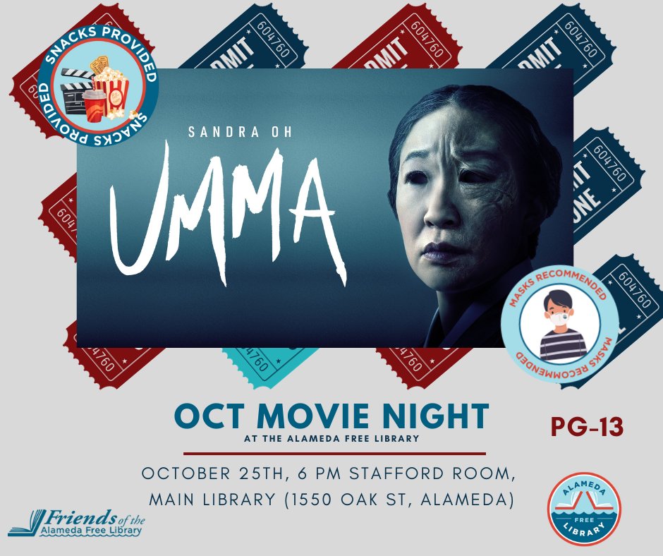 Join us for a screening of Umma at the Main Library on Wednesday, October 26th at 6pm. Amanda and her daughter live a quiet life on an American farm, but when the ashes of her estranged mother arrive from Korea, Amanda becomes haunted by the fear of turning into her own mother.
