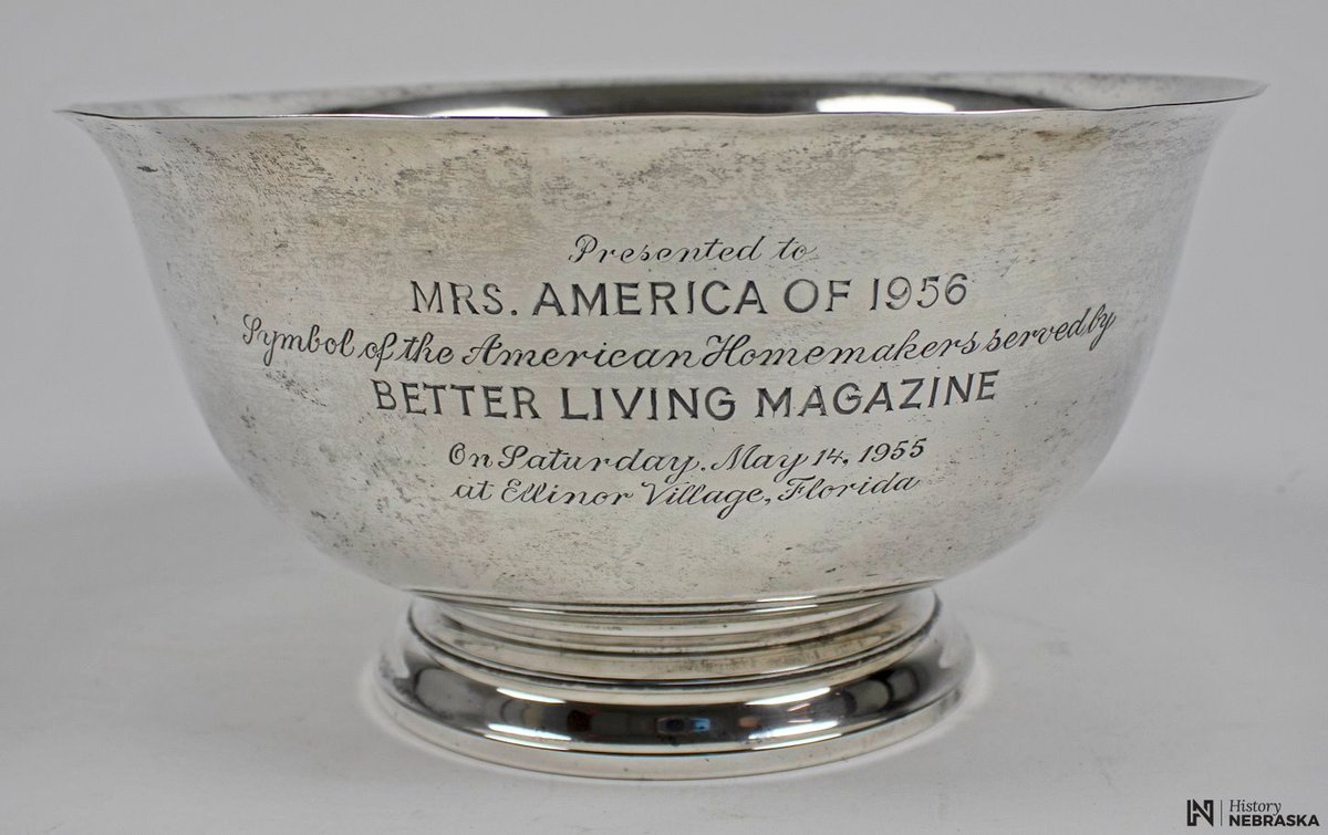 nehistorical's tweet photo. Today, pageant events such as baking, ironing, and housekeeping probably don’t come to mind. However, that’s exactly what happened in the 1956 Mrs. America pageant. Ramona Deitemeyer of Lincoln won that year—the only Mrs. Nebraska to do so. #ArchivesMonth https://t.co/c9FhY8KfSG